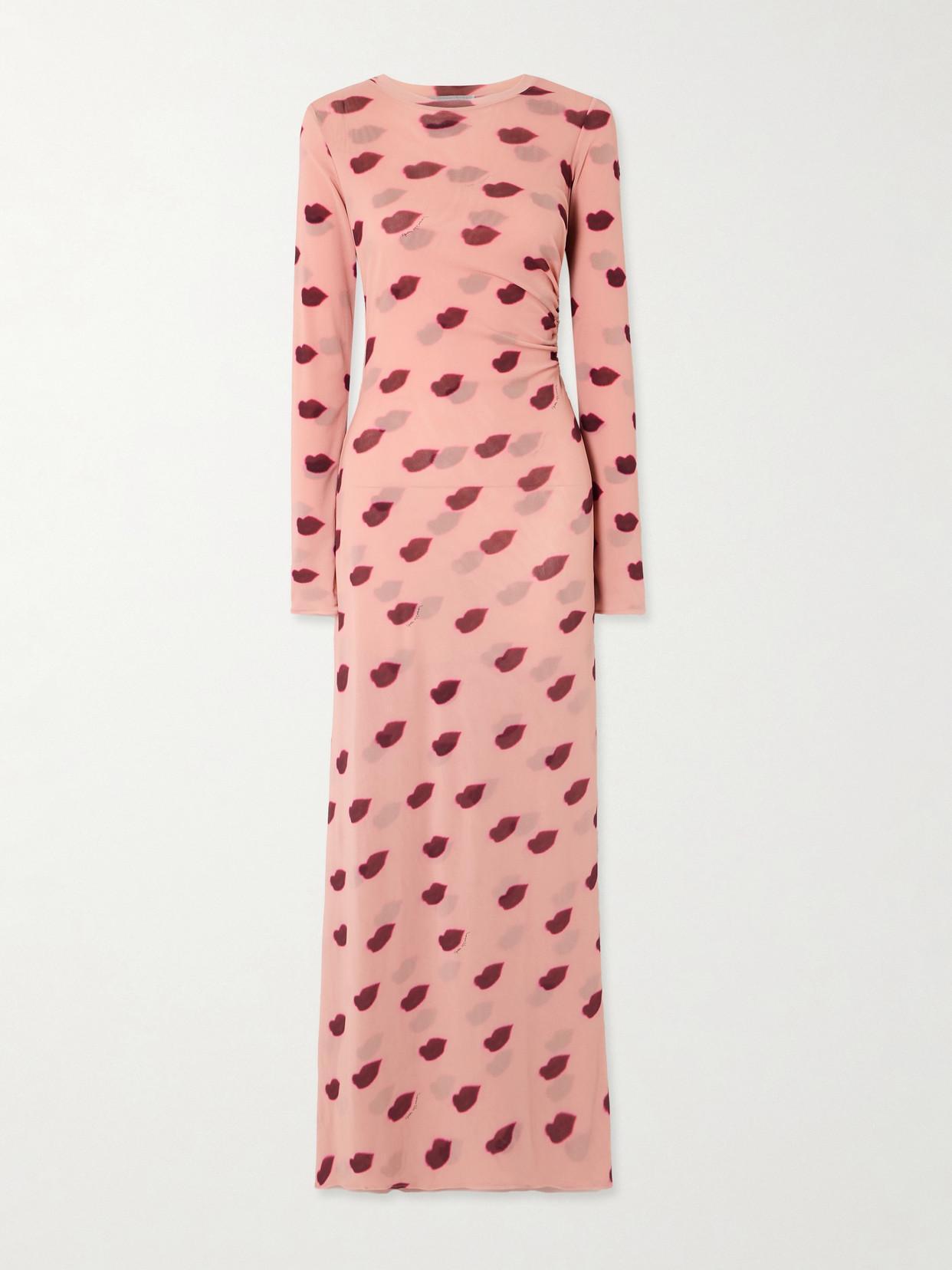 Printed Mesh Maxi Dress In Dusty Pink And Red Product Image