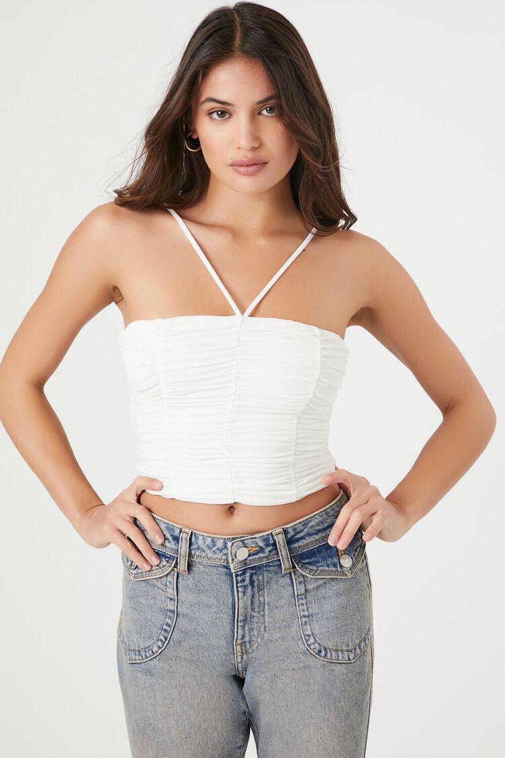 Ruched Mesh Cropped Cami | Forever 21 Product Image