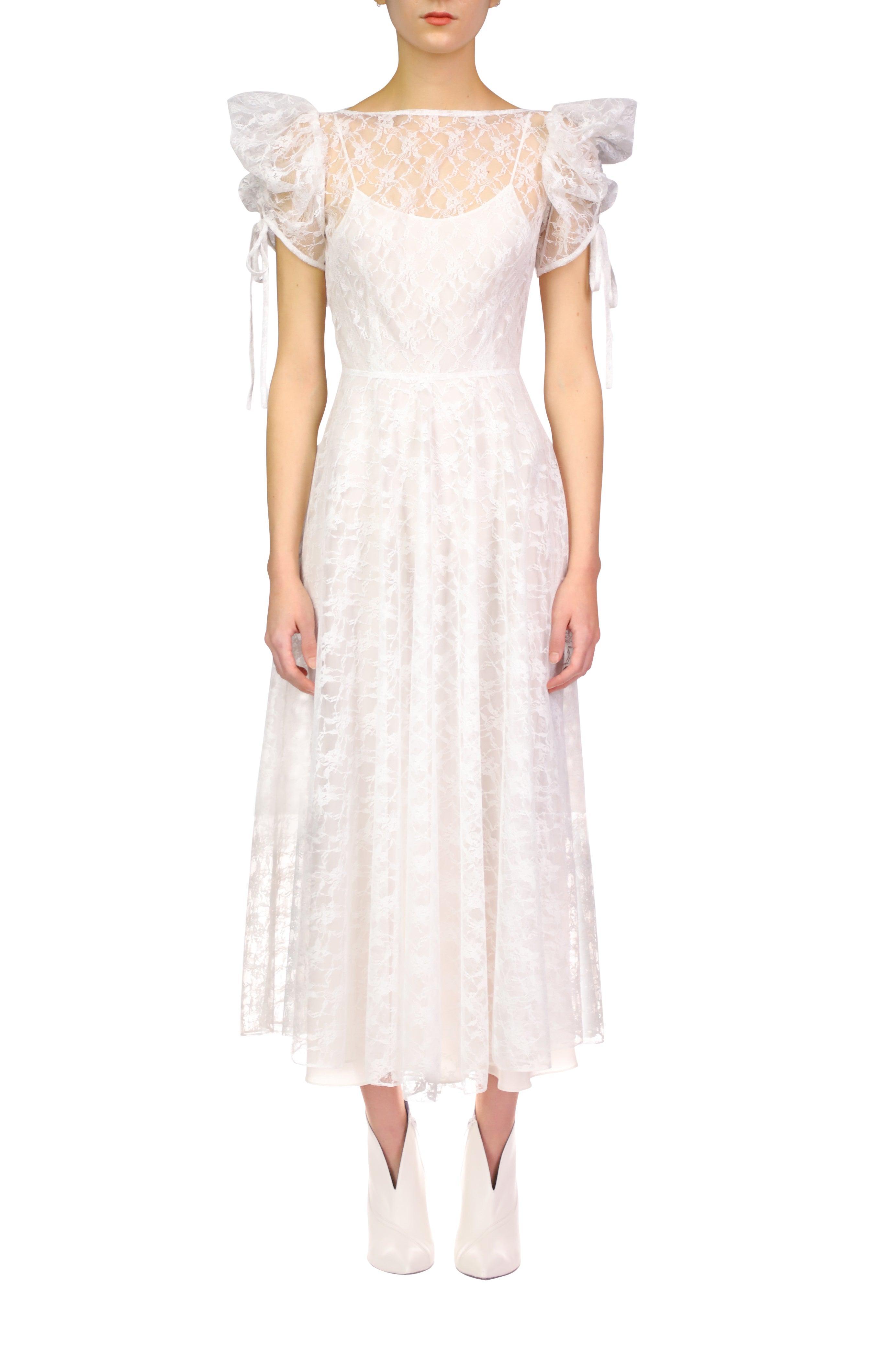 White Lace Puff Sleeve Dress product image