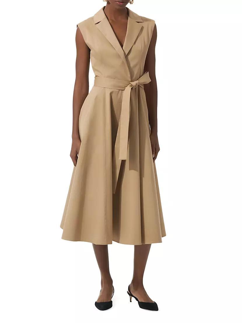 Stretch-Cotton Sleeveless Tie-Waist Trench Midi Dress Product Image