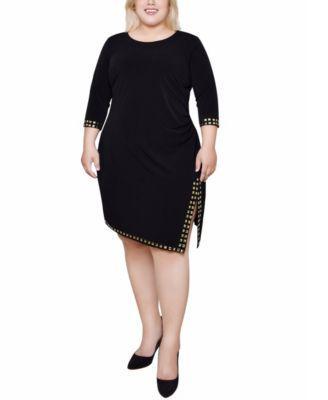 Plus Size 3/4 Sleeve Asymmetrical Dress Product Image