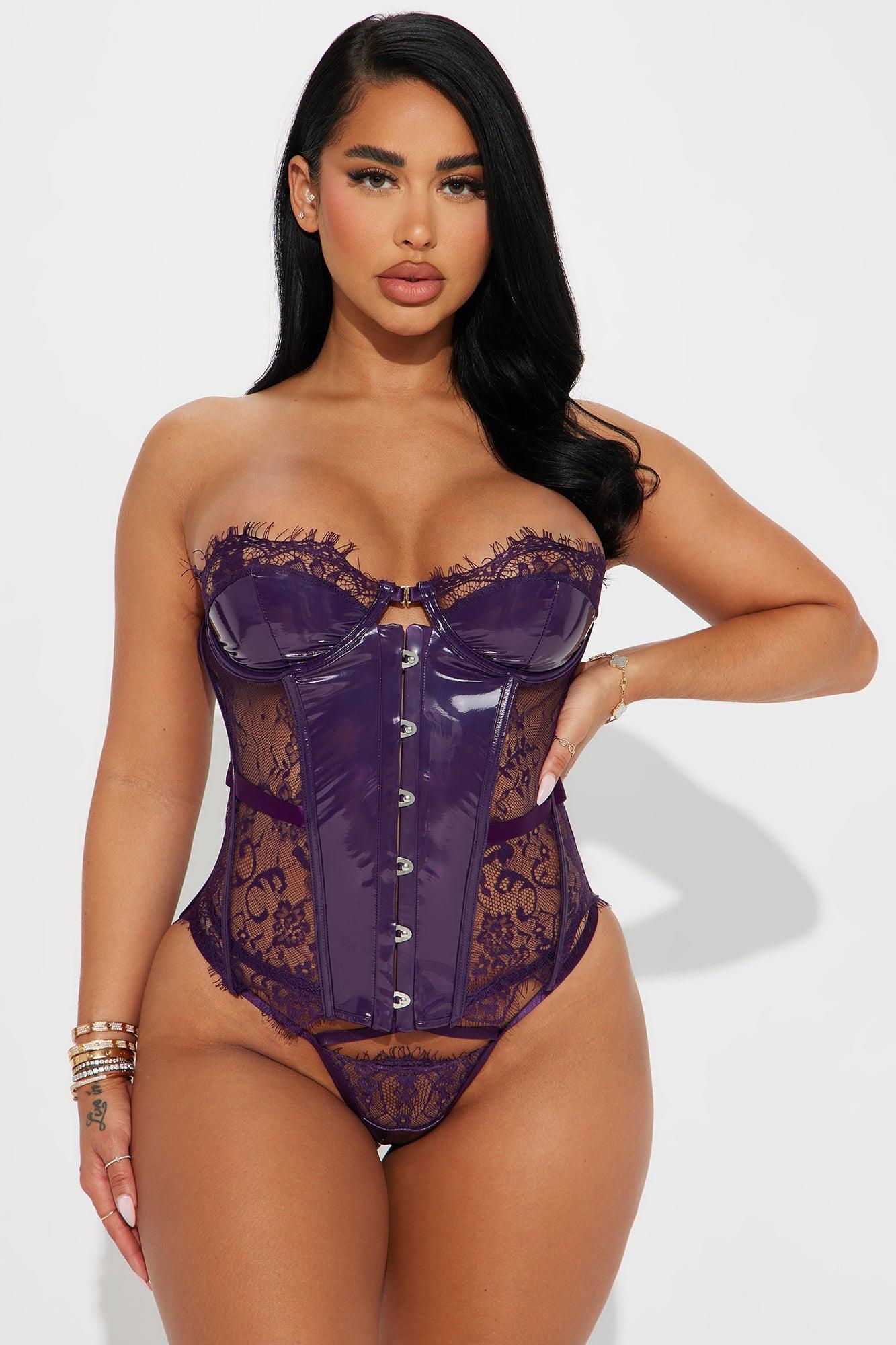 Read My Lips Lace Corset Set - Purple Product Image