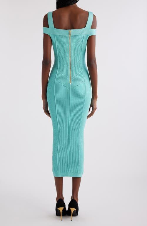 BALMAIN Double-strap Ribbed-knit Dress In Mint Product Image