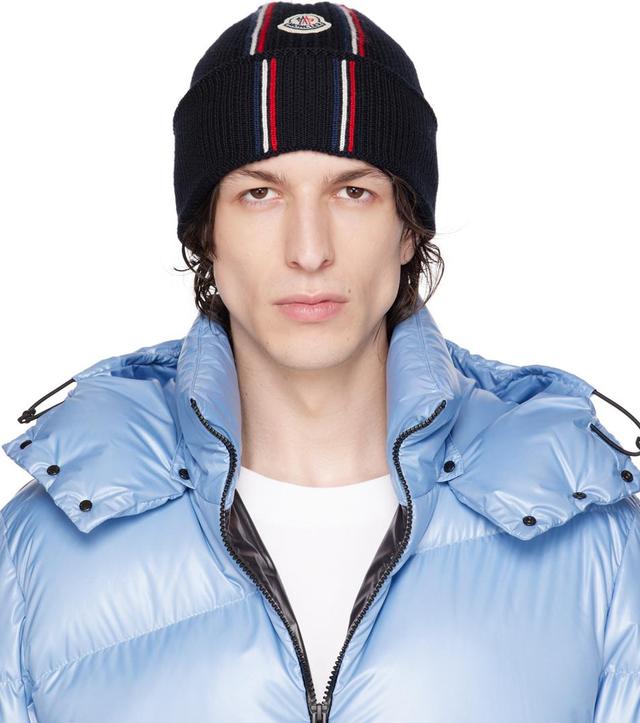 MONCLER Navy Rolled Brim Beanie In 742 Blue Product Image