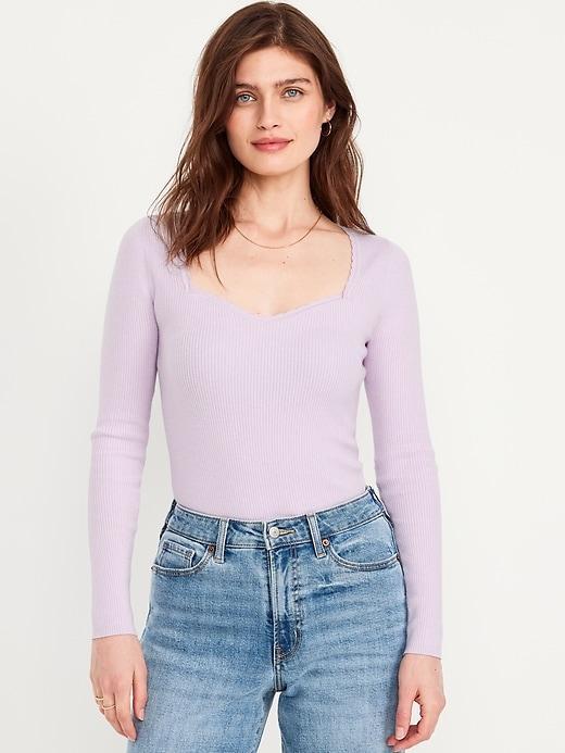 Long-Sleeve Ribbed Sweater Product Image