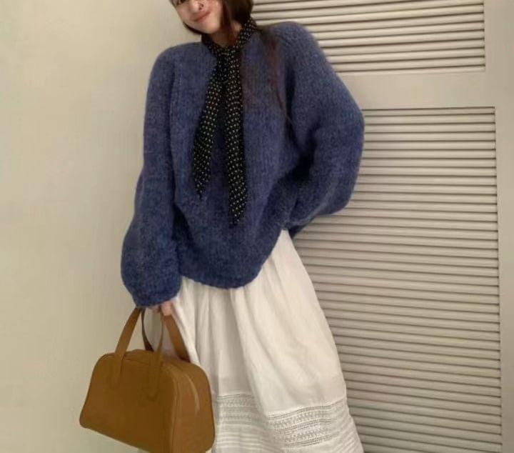 Round Neck Plain Oversized Sweater Product Image