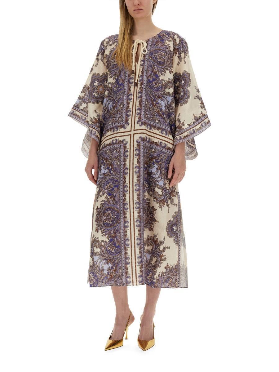 ZIMMERMANN Ottie Caftan Midi Dress Purple Paisley Product Image