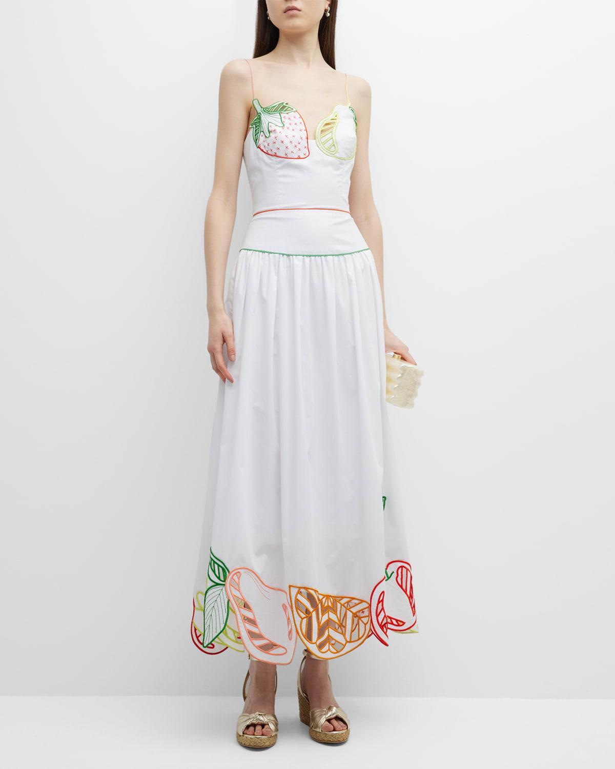 Drop Waist Midi Dress with Fruit Embroidery Product Image