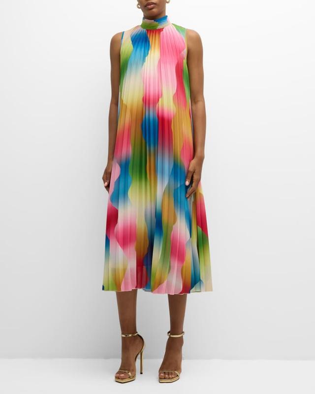 The Pia Pleated Ombre Trapeze Midi Dress Product Image