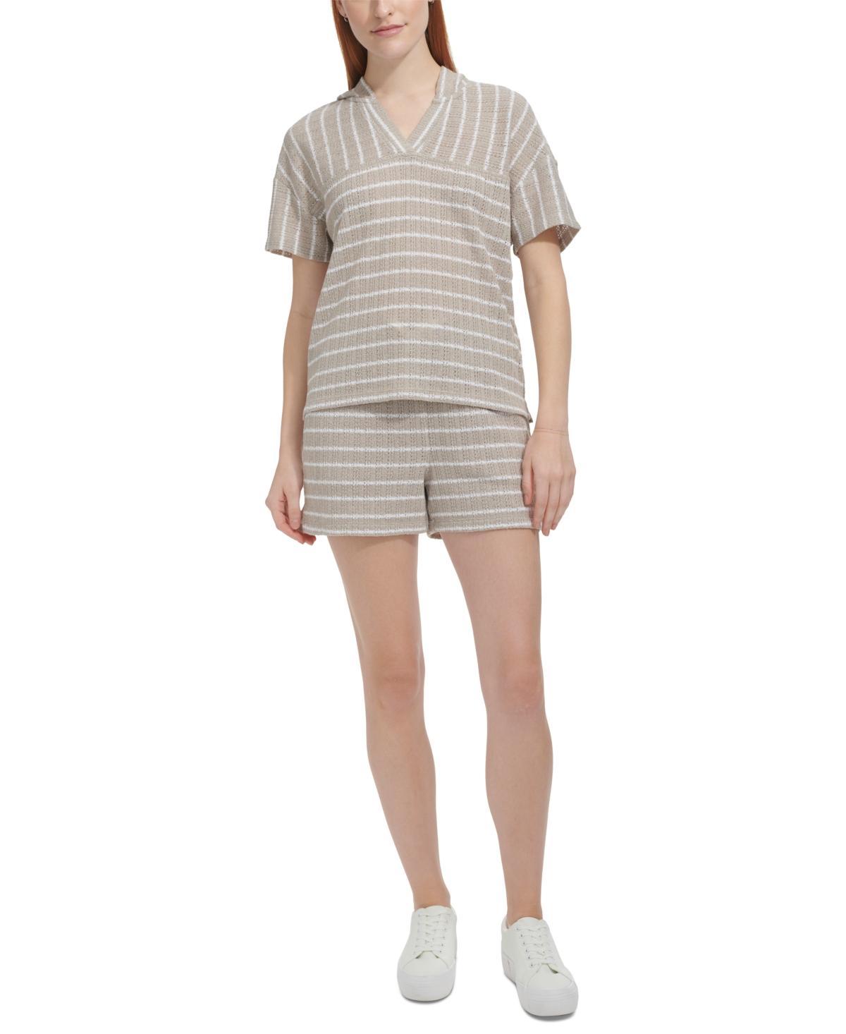 Andrew Marc Sport Womens Striped Pointelle Drawstring Shorts Product Image