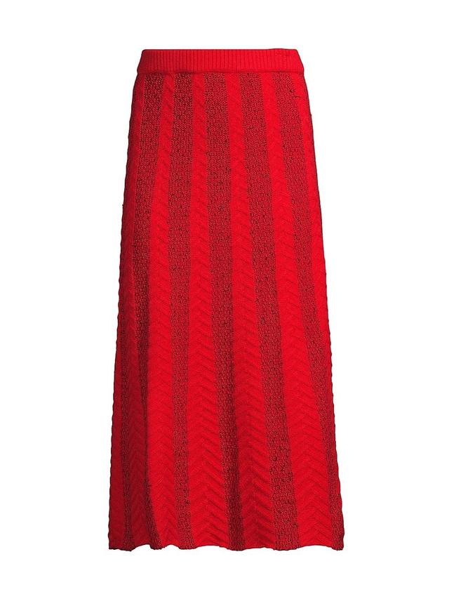 Womens Textural Striped Knit Midi-Skirt Product Image