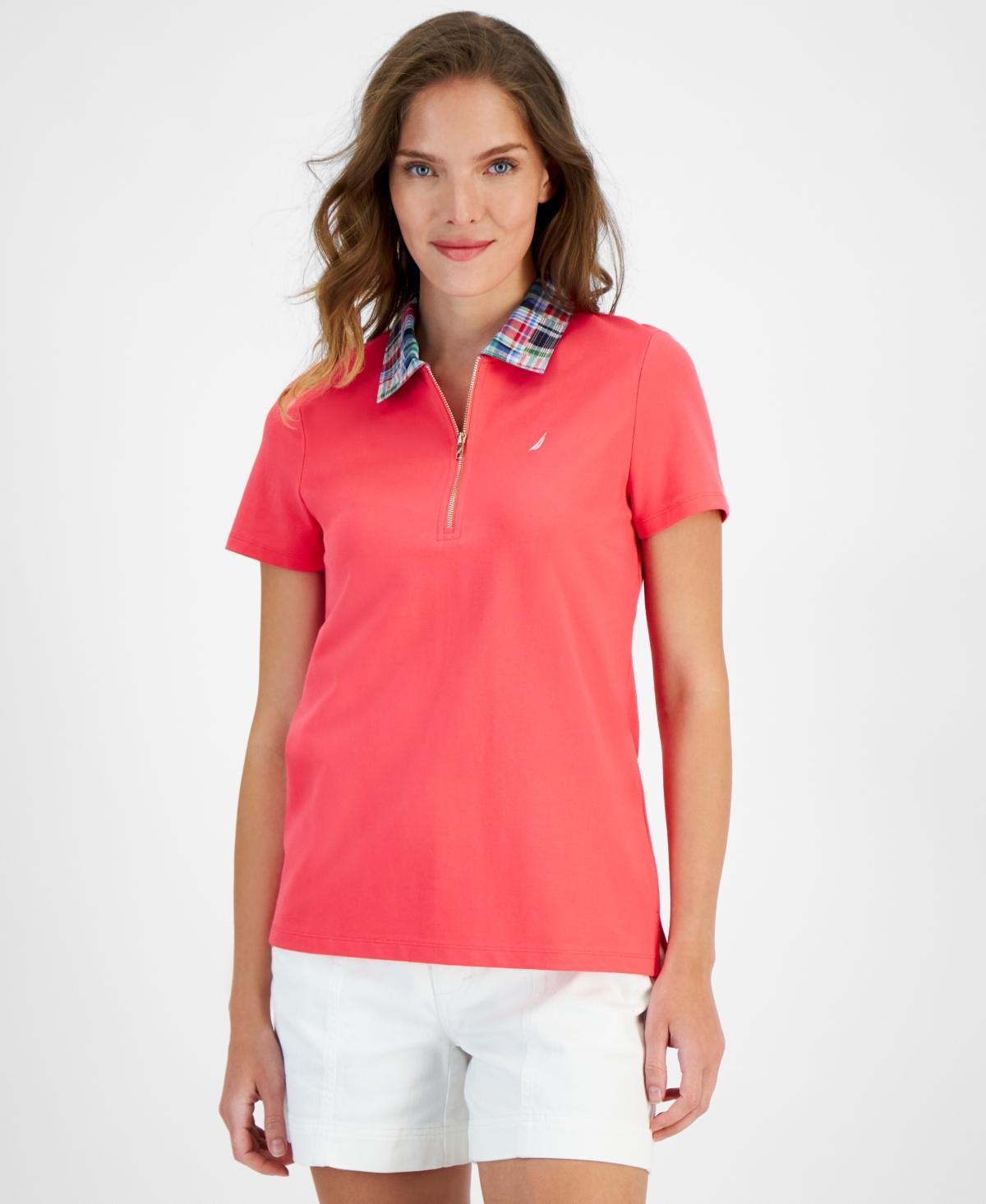 Nautica Jeans Womens Contrast-Collar Polo Short-Sleeve Top Product Image