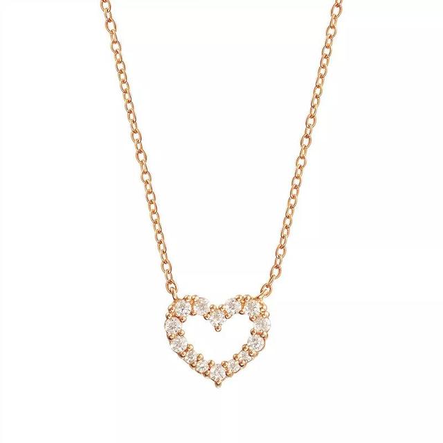 Main and Sterling Cubic Zirconia Pave Open Heart Necklace, Womens Pink Tone Product Image