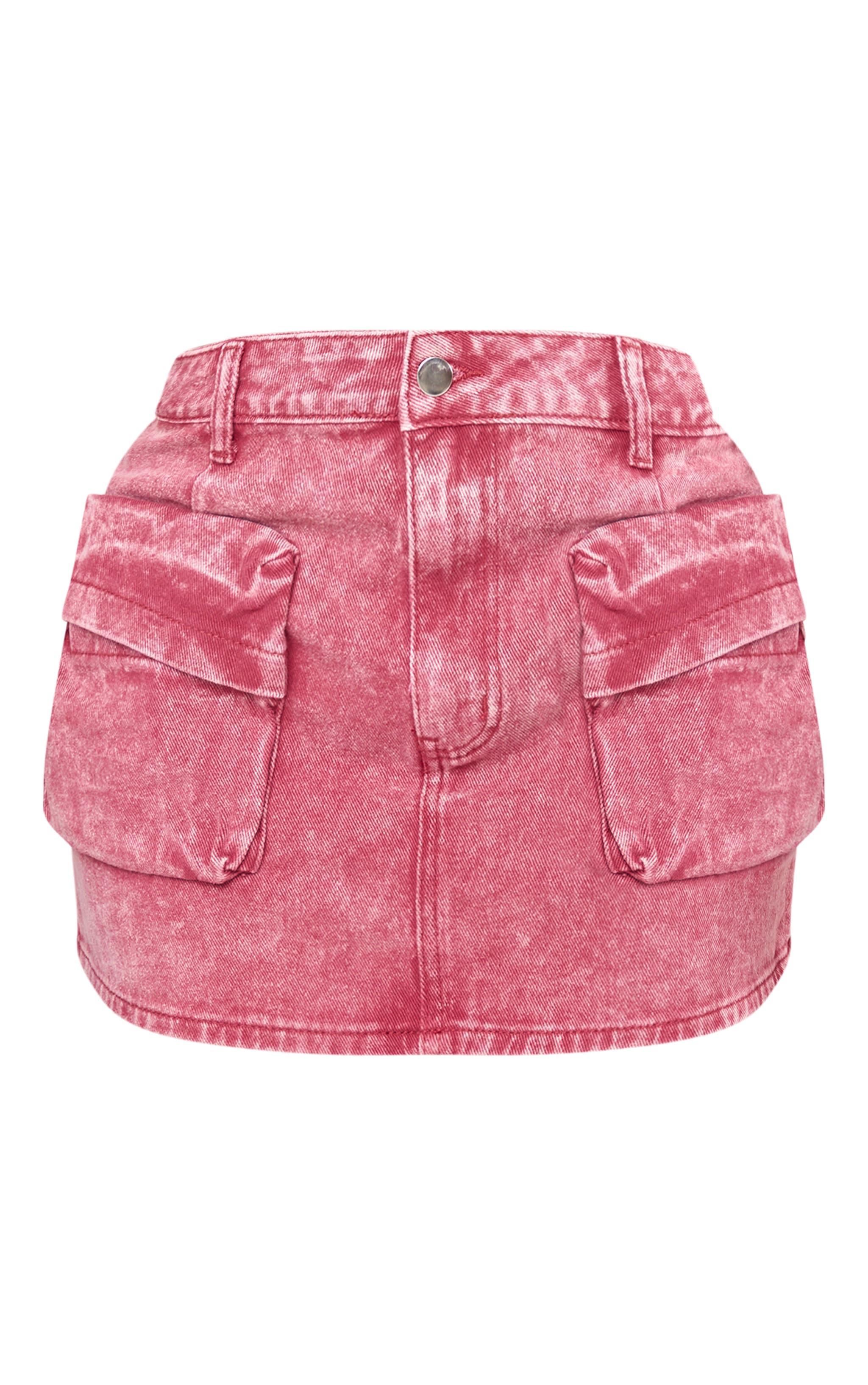 Shape Washed Red Denim Pocket Mini Skirt Product Image