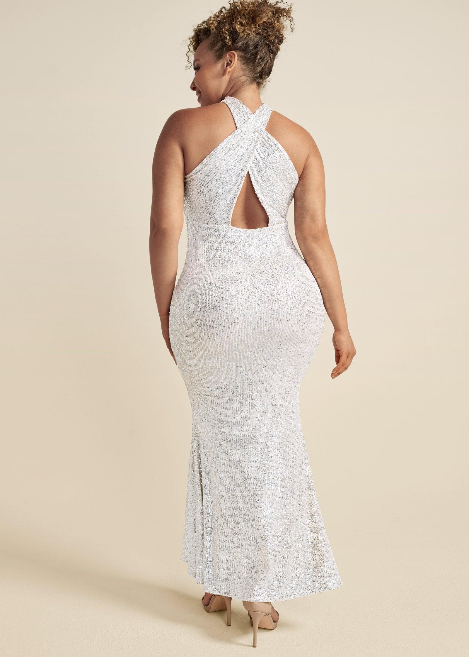 Sequin Keyhole Gown  - White Product Image