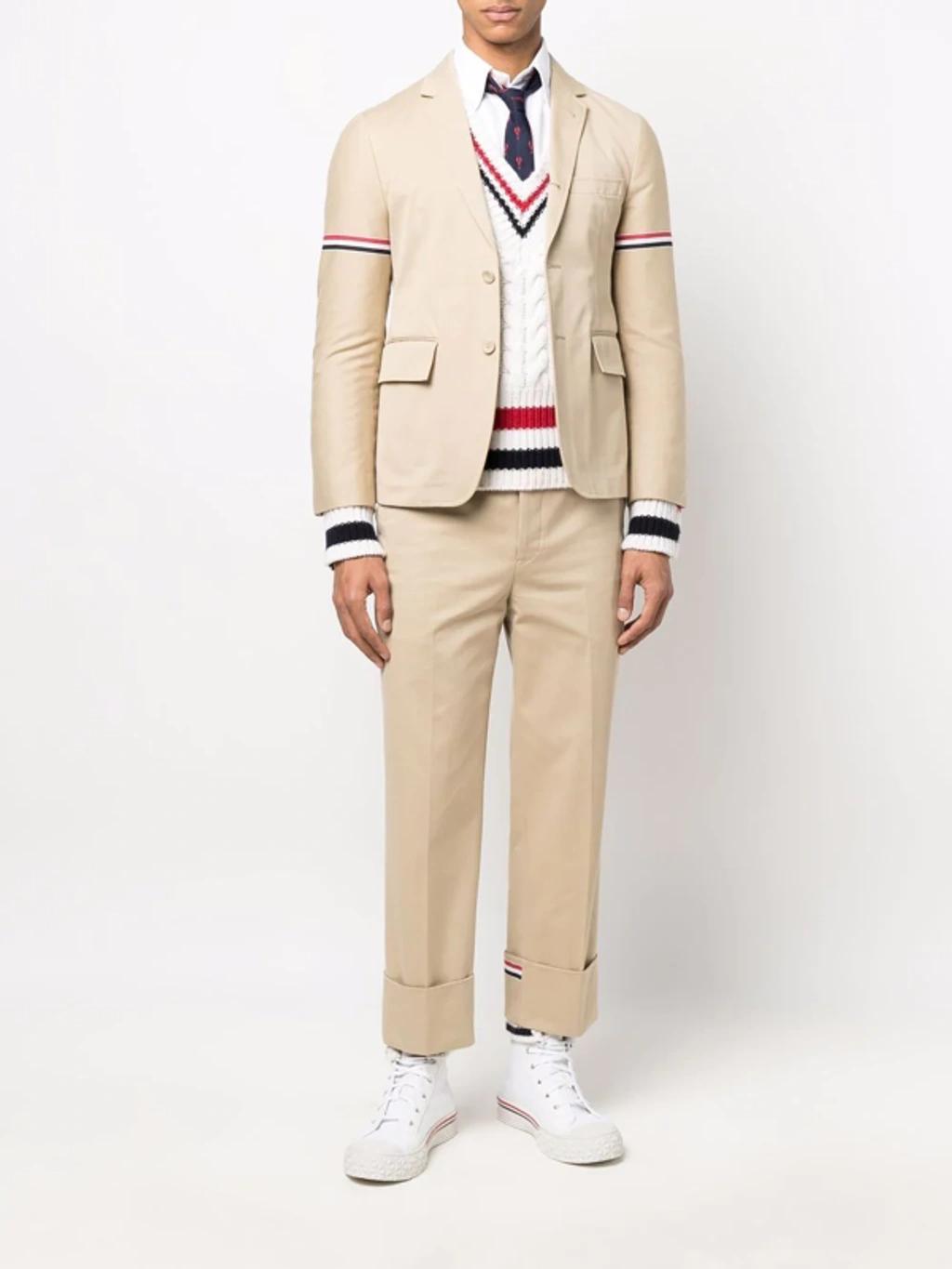 THOM BROWNE Rwb-stripe Single-breasted Blazer In Neutrals Product Image