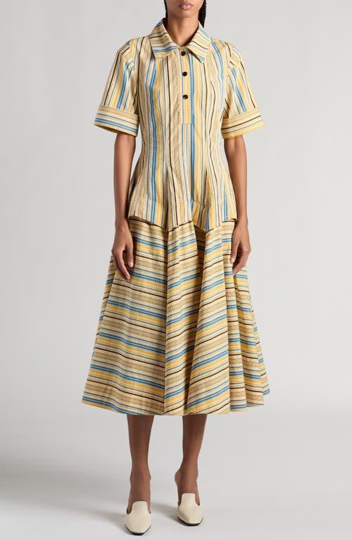 Optical Crinkle Check Short-sleeve Midi Shirtdress In Yellow/blue/black Product Image