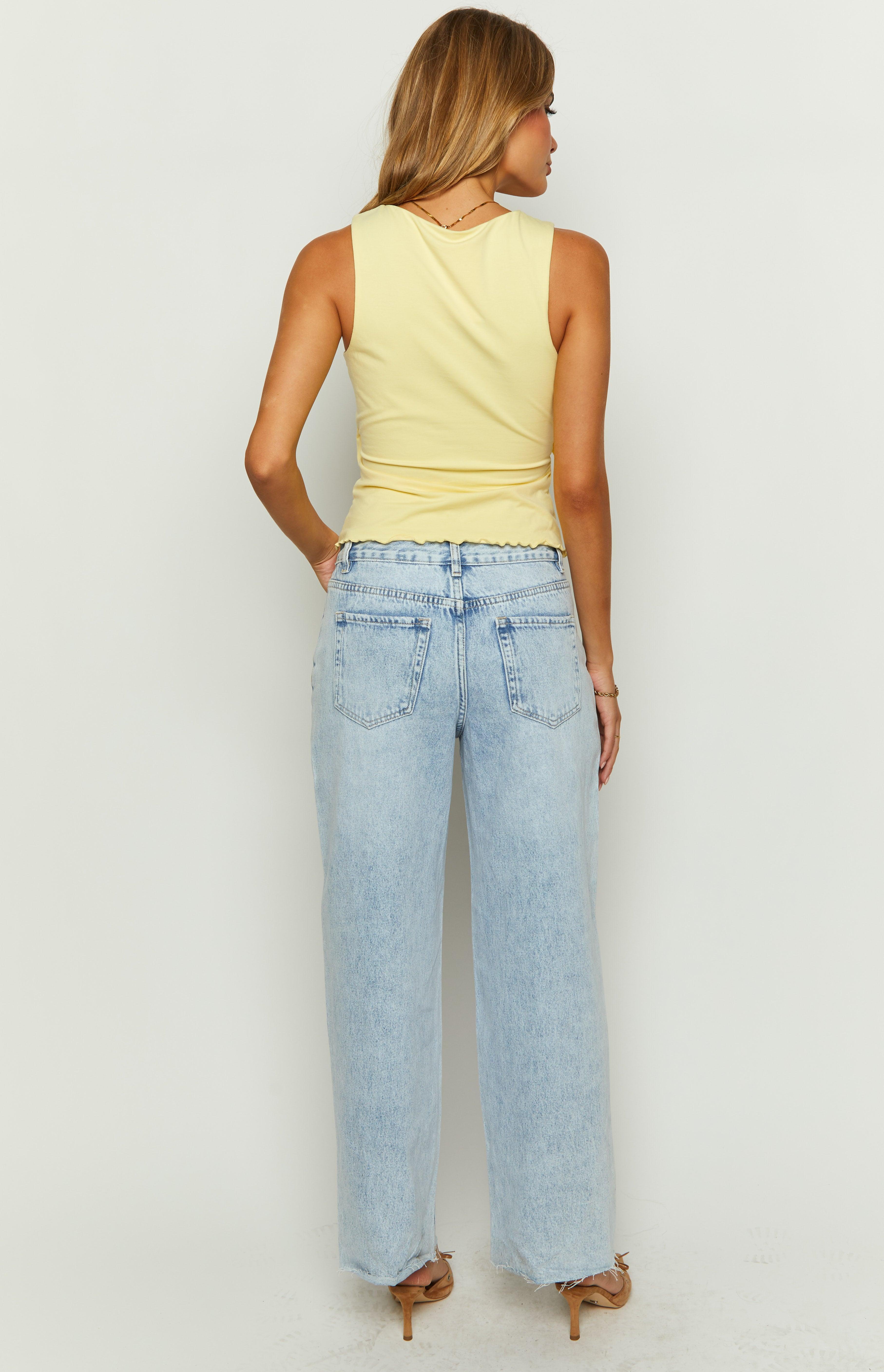 She's Yours Light Wash Denim Wide Leg Boyfriend Jeans Product Image