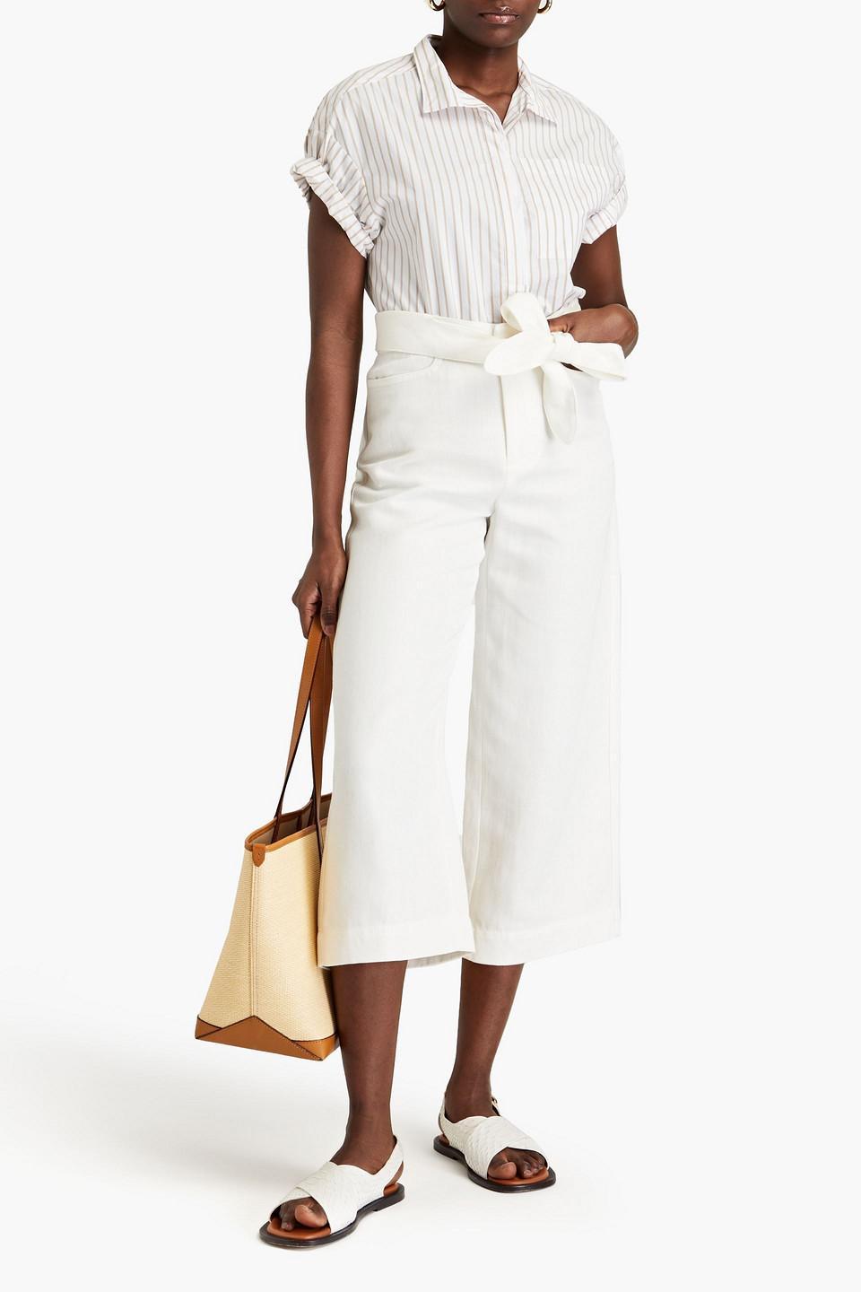 Cotton And Linen-blend Chambray Culottes In White Product Image