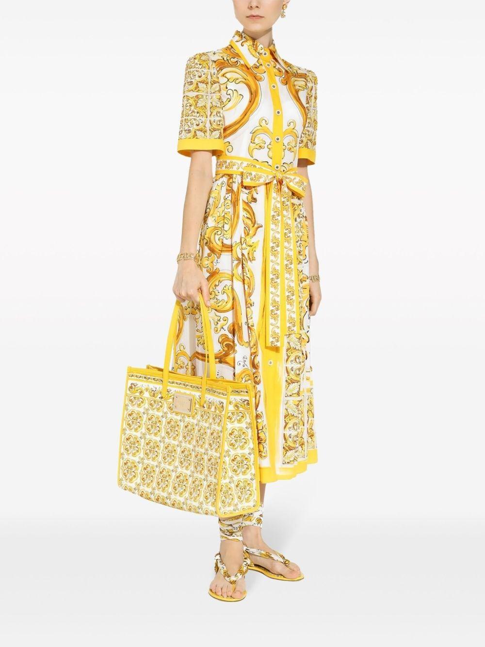 DOLCE & GABBANA Majolica-print Canvas Tote Bag In Yellow Product Image