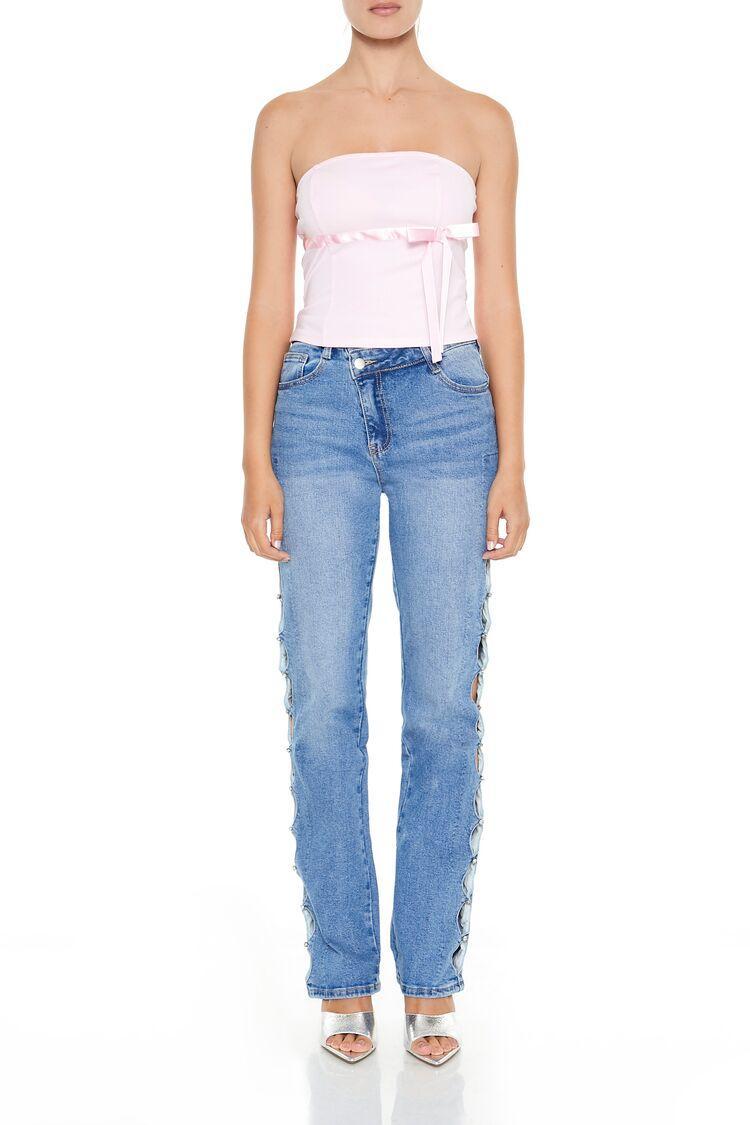 Rhinestone Cutout Straight Jeans | Forever 21 Product Image