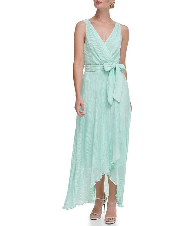 DKNY Chiffon Surplice V-Neck Sleeveless Faux Wrap High-Low Maxi Dress Product Image