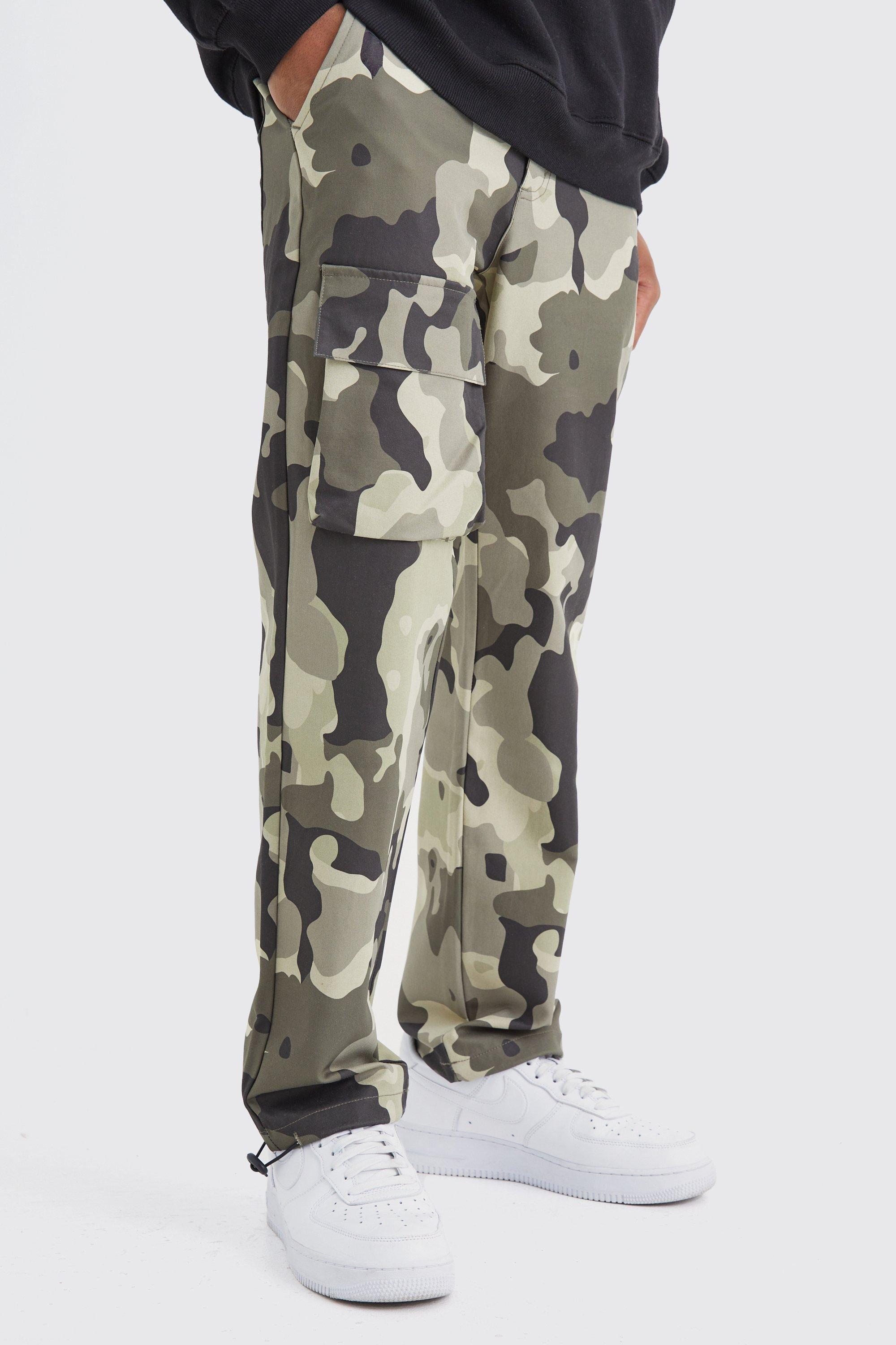 Straight Leg Cargo Thigh Pocket Camo Trouser | boohooMAN USA Product Image