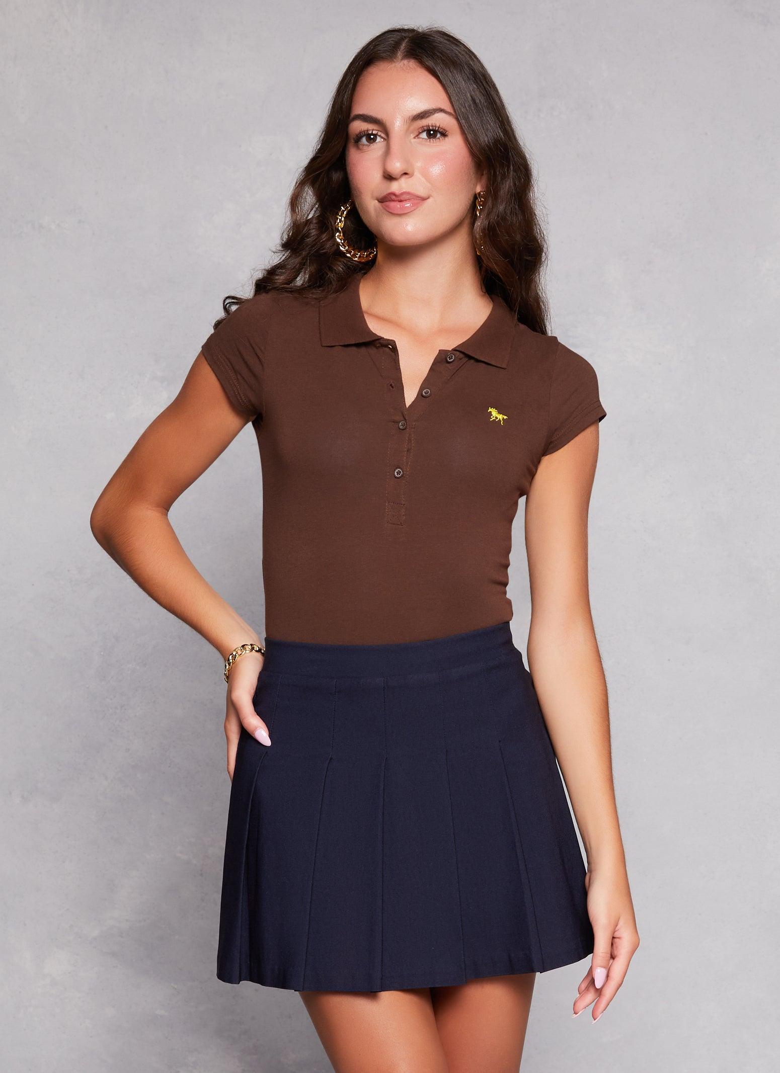 Womens Embroidered Short Sleeve Polo Shirt Product Image