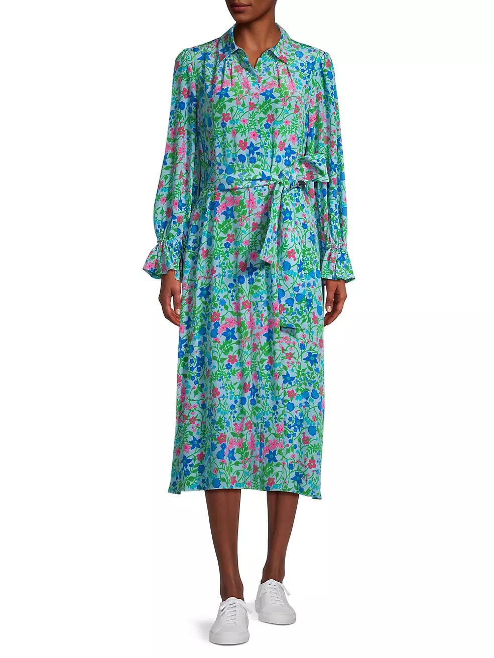 Ciad Floral Silk Midi-Shirtdress Product Image