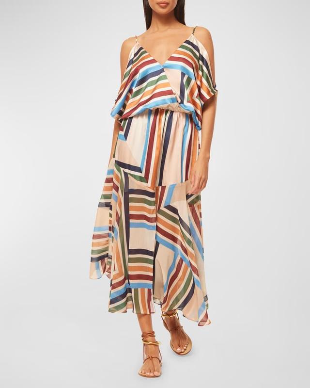 Nanaz Slit-Sleeve Striped Midi Dress Product Image