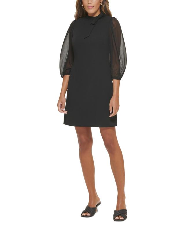 Calvin Klein Puff-Sleeve Tie-Neck Sheath Dress Product Image