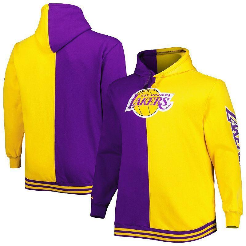 Mens Mitchell & Ness Purple/Gold Los Angeles Lakers Big & Tall Hardwood Classics Split Pullover Hoodie Product Image