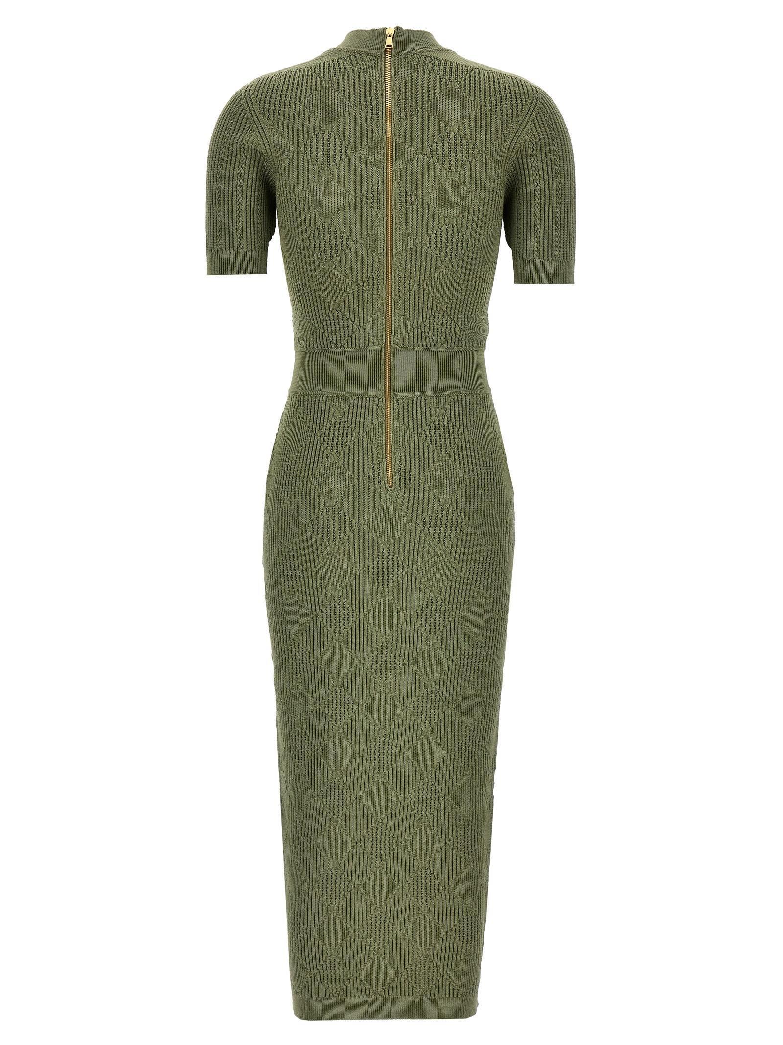 BALMAIN Openwork Knit Dress In Green Product Image