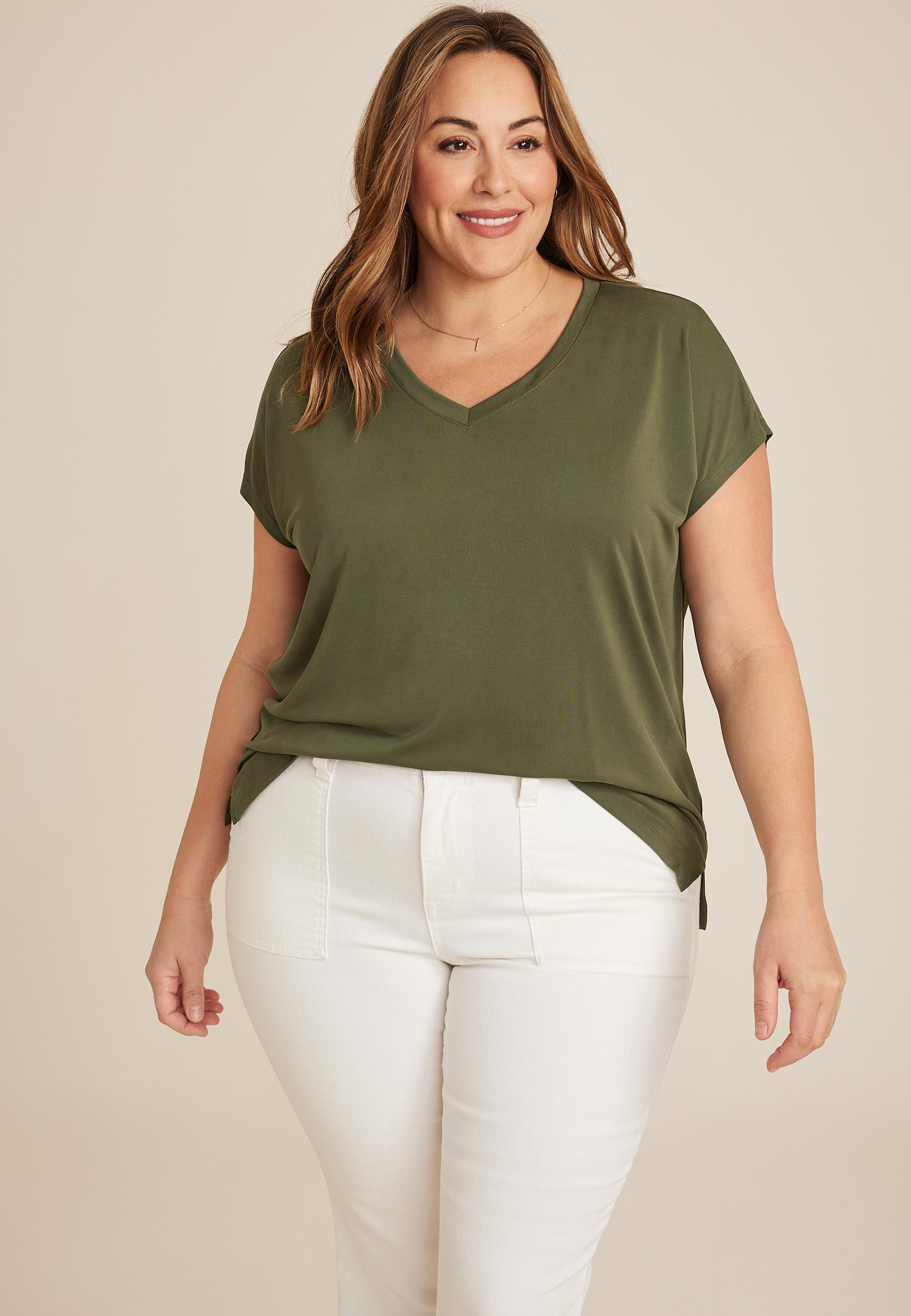 Maurices 0X Plus Size Womens 24/7 Fairhaven V Neck Dolman Tee Brown Product Image