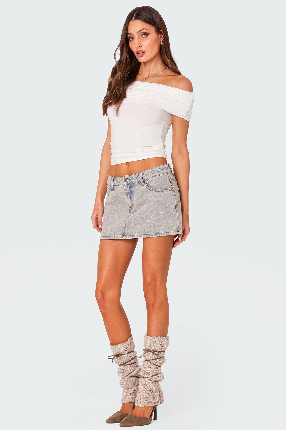 Vintage Washed Denim Mini Skirt Product Image