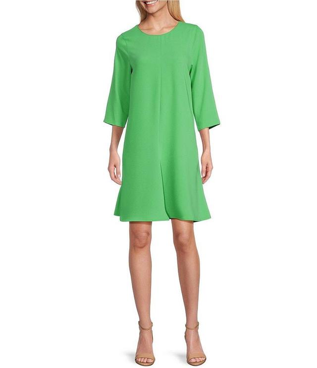 Caroline Rose Harlow Matte Crepe Crew Neck 3/4 Sleeve A-Line Dress Product Image