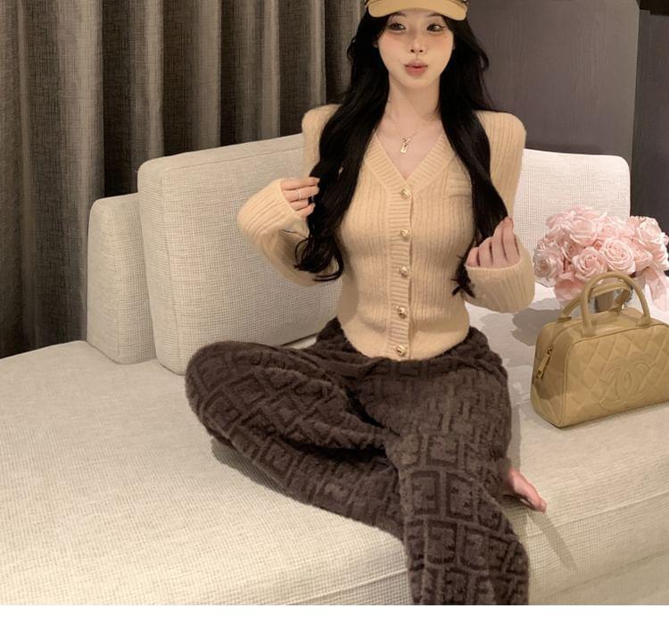 V-Neck Button-Up Cardigan Product Image