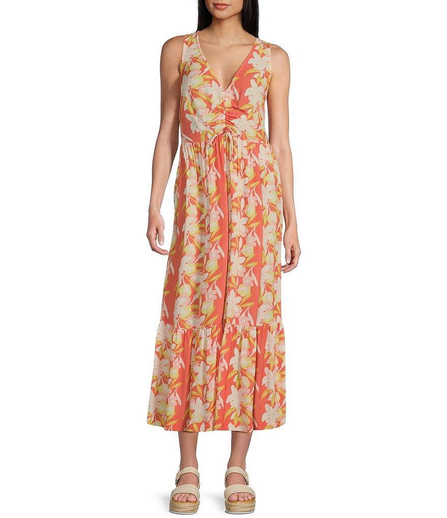 Hurley Sand Dollar Printed Smocked Back Midi Dress Product Image