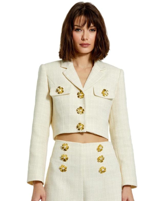 Womens Tweed Floral-Button Crop Blazer Product Image