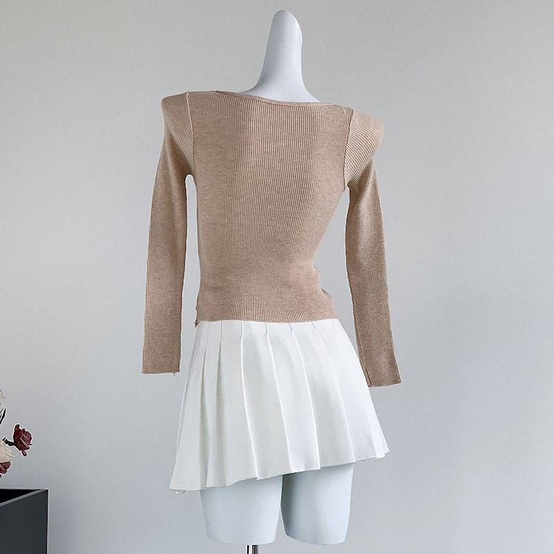 Long Sleeve Asymmetrical Neck Mock Two Piece Knit Top Product Image