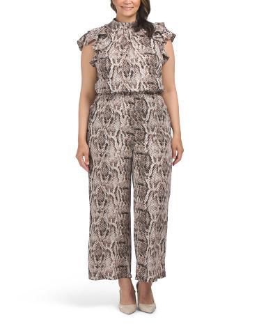 Plus Flutter Sleeve Jumpsuit for Women | Polyester/Snakeskin Product Image