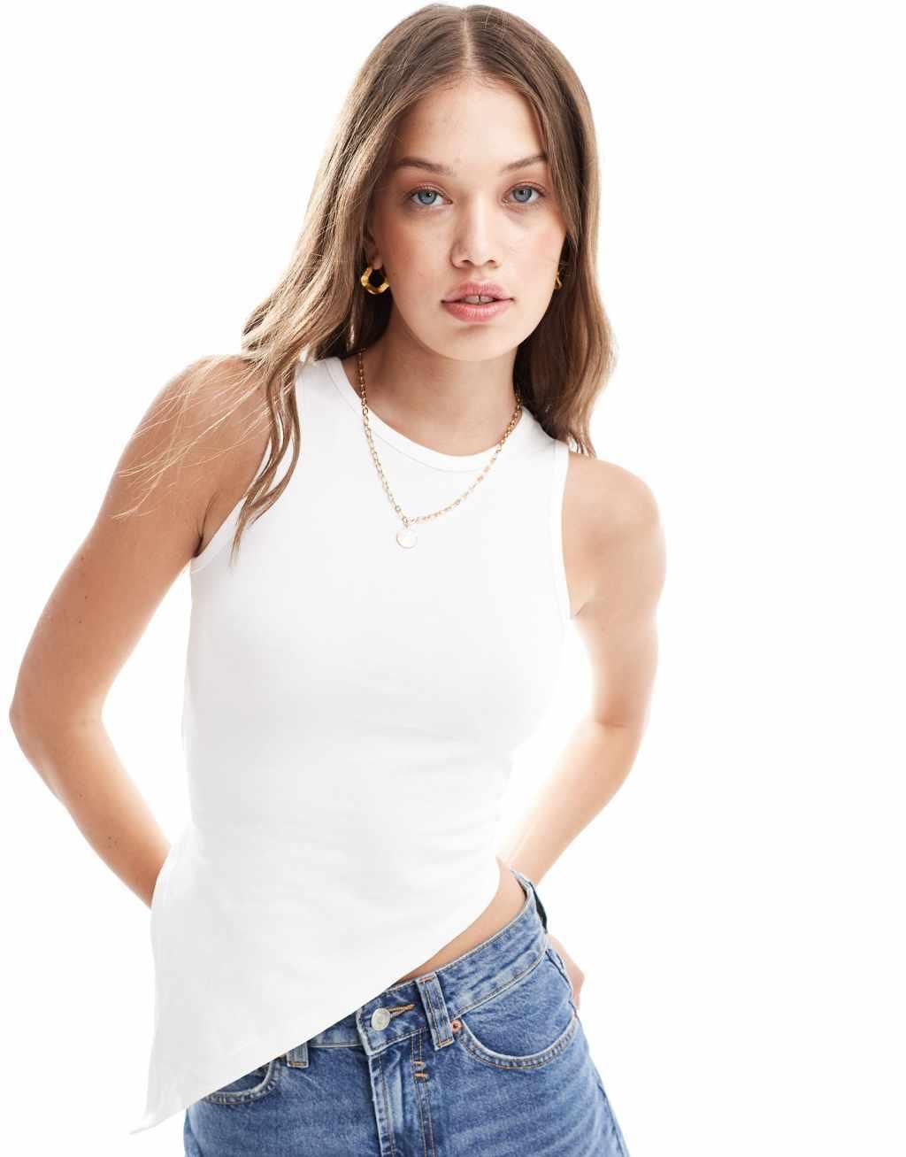 ASOS DESIGN racer tank top with asymmetric scarf hem in white product image