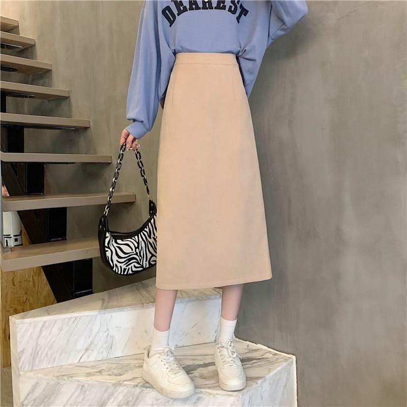 High Rise Plain Midi A-Line Skirt Product Image