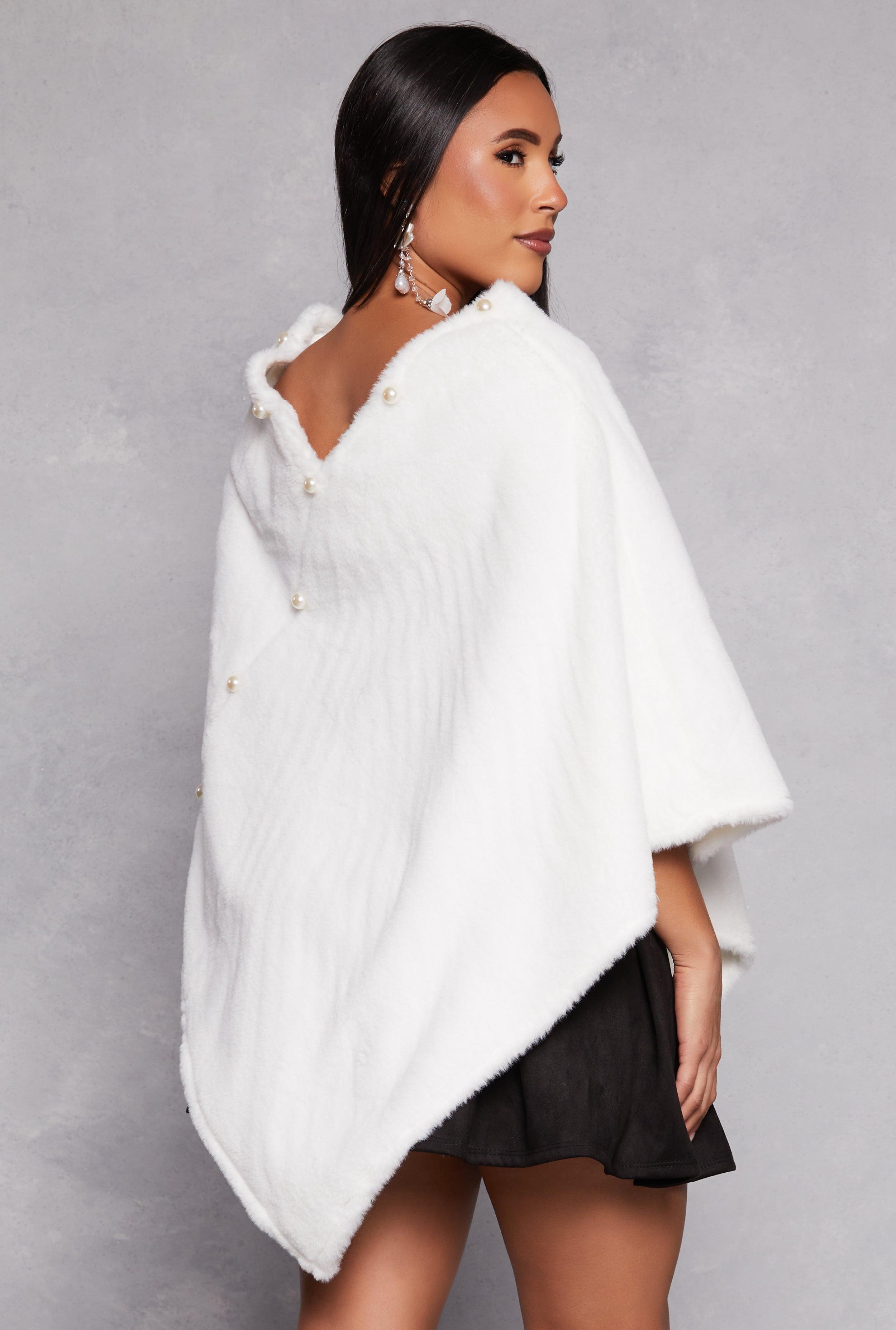 Faux Pearl Trim Poncho Female Product Image