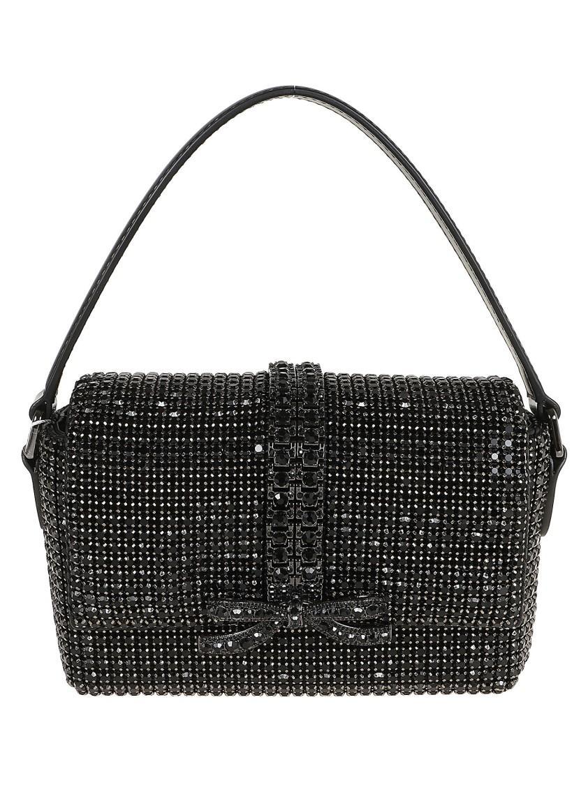 SELF-PORTRAIT Micro Bag With Rhinestone Chainmail And Bow In Black Product Image