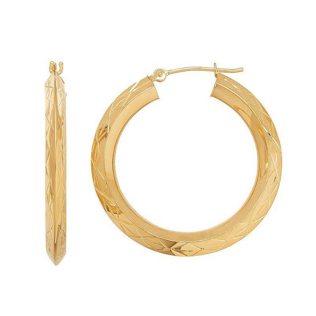 Everlasting Gold 14k Gold Textured Hoop Earrings, Womens Product Image