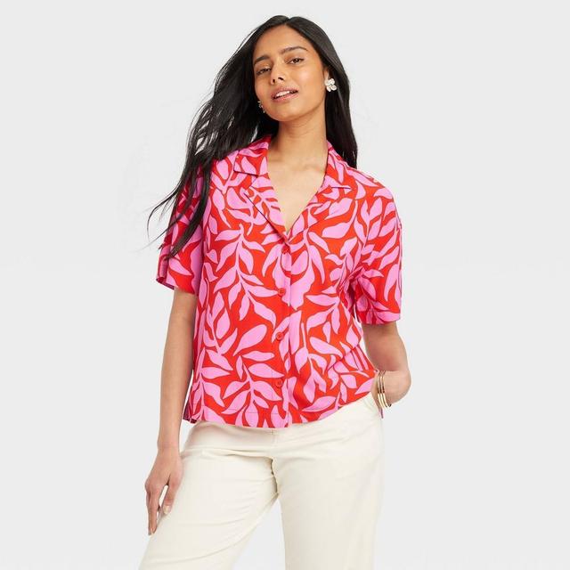 Womens Crepe Short Sleeve Button-Down Shirt - A New Day /Red Leaf XS Product Image