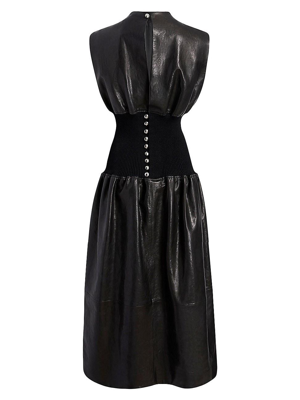 Uni Ribbed Waist Leather Dress Product Image