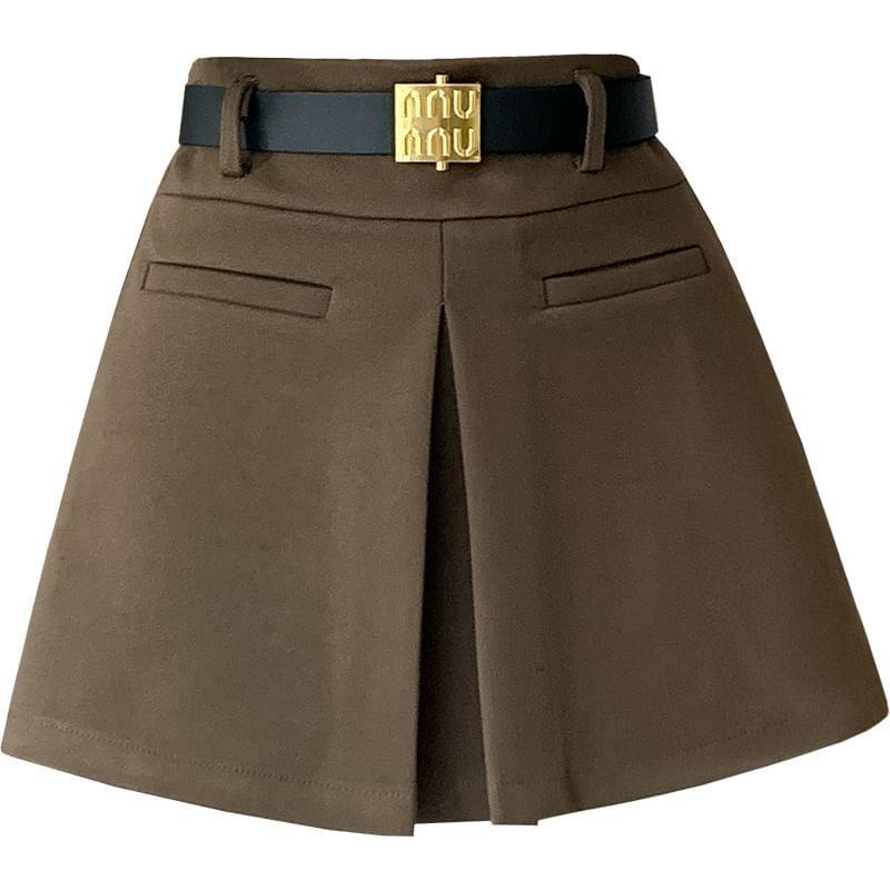 High Waist Plain Pleated Mini Skort Product Image