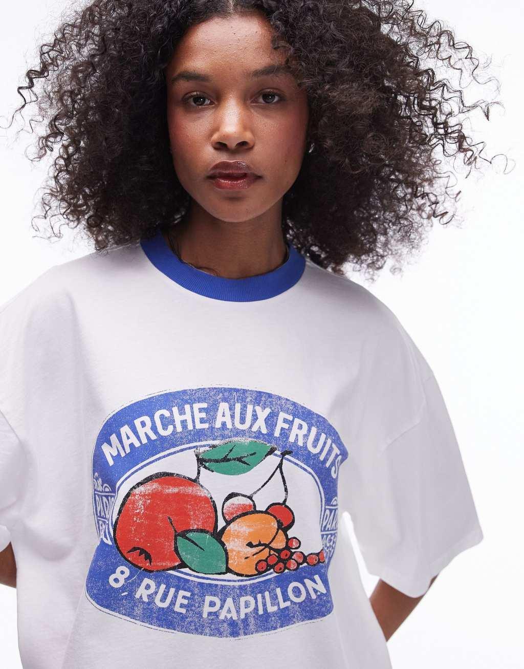 Topshop graphic still life fruit oversized tee in ecru Product Image